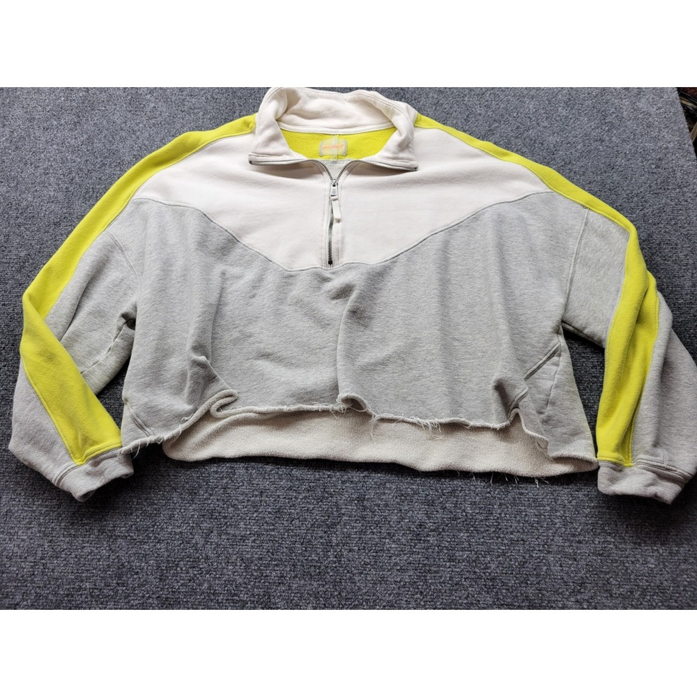 FP Movement Free People Quarter Zip Colorblock Cropped Sweatshirt Neon Grey M